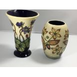 Two Moorcroft vases Hepatica pattern Hight 16cm an