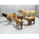 A Beswick Jersey cow with calf at foot a Charlotte Bull and three other calfs all with the early 195