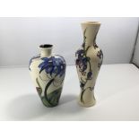 Two modern Moorcroft vases decorated with blue bel