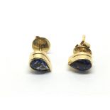 A pair of gold tanzanite earrings, approx 1.6g.