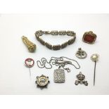 A collection of silver items, a fob etc.