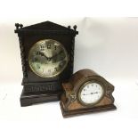 A 1930s oak cased mantle clock together with a sma