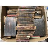 A box of leather bound early books etc.