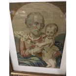 A gilt framed tapestry father and child 23 by 34 c