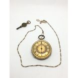 An 18k gold cased Swiss pocket watch on a chain, k