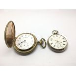 A silver cased pocket watch and one other button w
