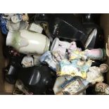 A box containing decorative ceramics vases etc a s