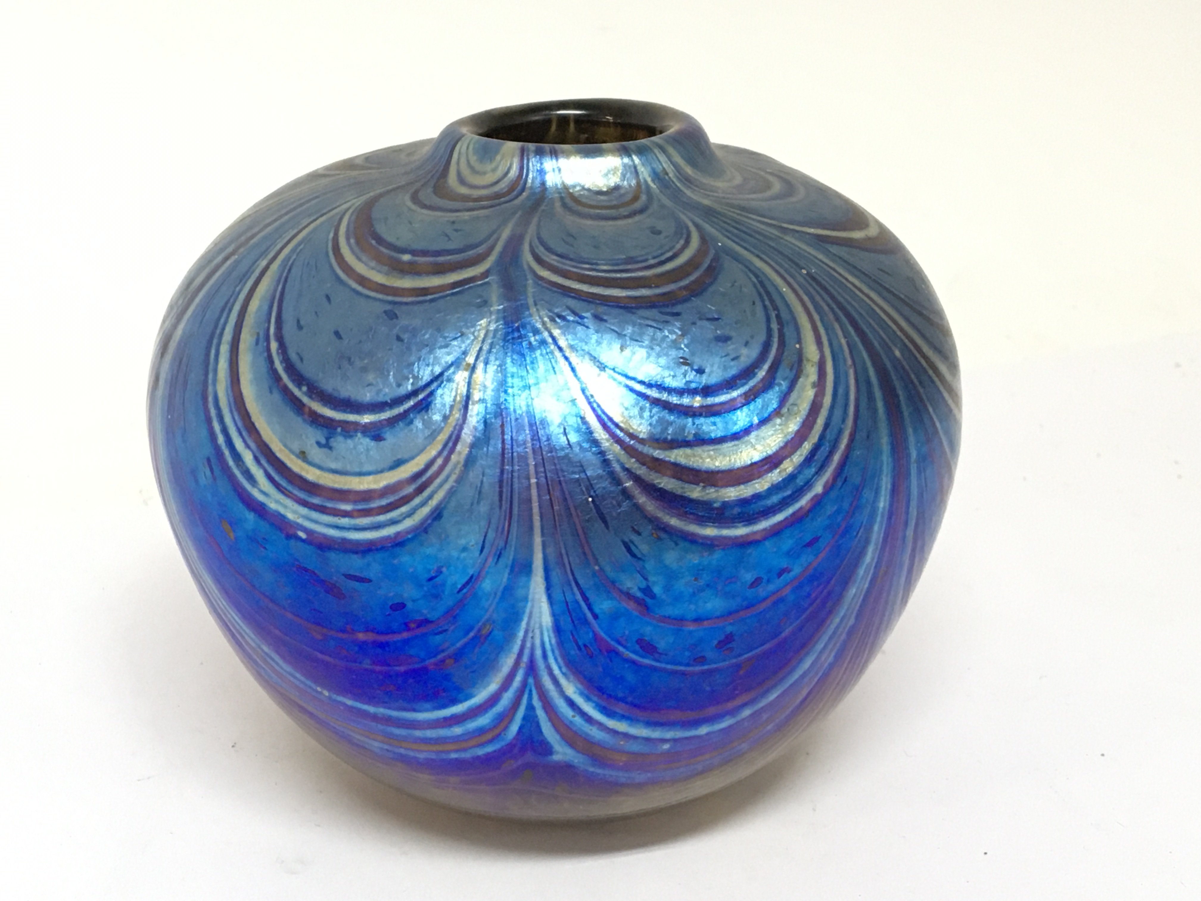 A modern design iridescent art glass vase. With a