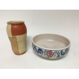 A Crown Devon vase and a Poole pottery fruit bowl