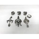 A collection of Gothic style silver jewellery