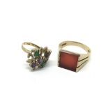 Two 9ct gold rings set with coloured stones, appro