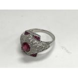 A platinum Victorian style ruby and diamond ring,