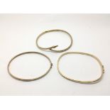 Three 9ct gold bangles, approx 11.6g.