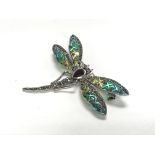 A large silver damselflies brooch set with marcasi