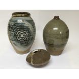 Three Contemporary studio art pottery vases with I