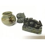 Two art pottery ornaments in the form of rabbits b