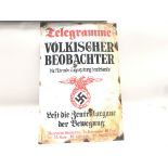 A WW2 German 3rd Reich Enamel sign for a National