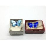 Two Charles Horner silver and enamel butterfly bro