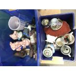 Three boxes of ceramics and oddments including Wad