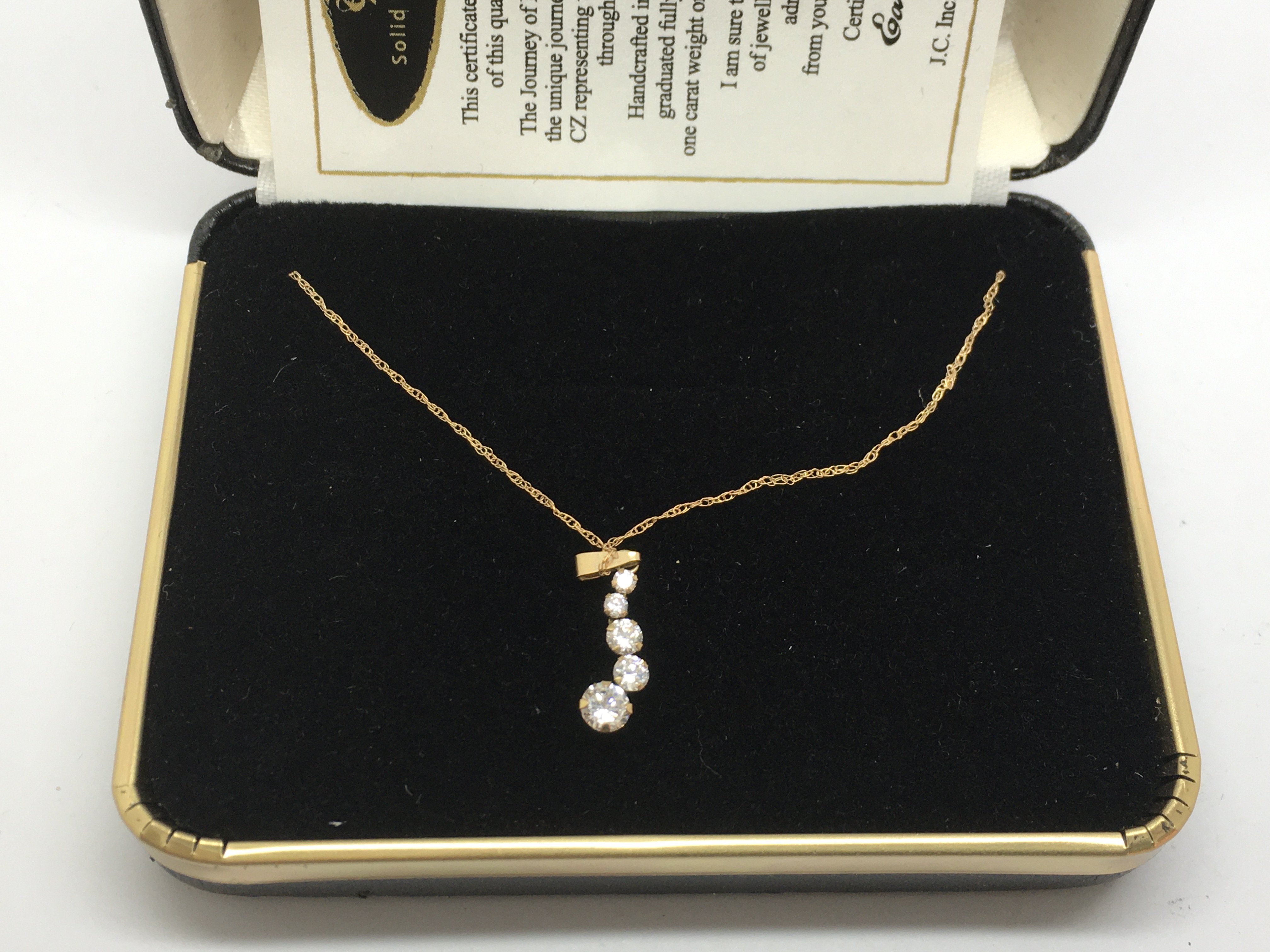 A boxed 'Journey of life' gold pendant set with CZ