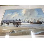 A framed watercolour off Gravesend by Alan Runagal