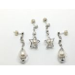Two pairs of 9ct white gold pearl and diamond drop