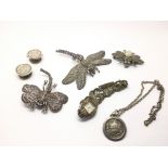 Three vintage insect brooches, silver studs and ot