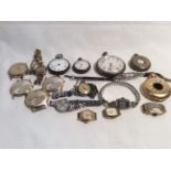 A bag of mixed vintage watches including a military issue pocket watch ( in need of attention) gents