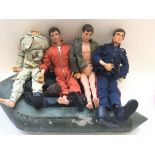 4 Action men and a boat, in need of restoration.