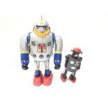 A Tinplate Key wind silver and blue Robot and small Robot key wind.