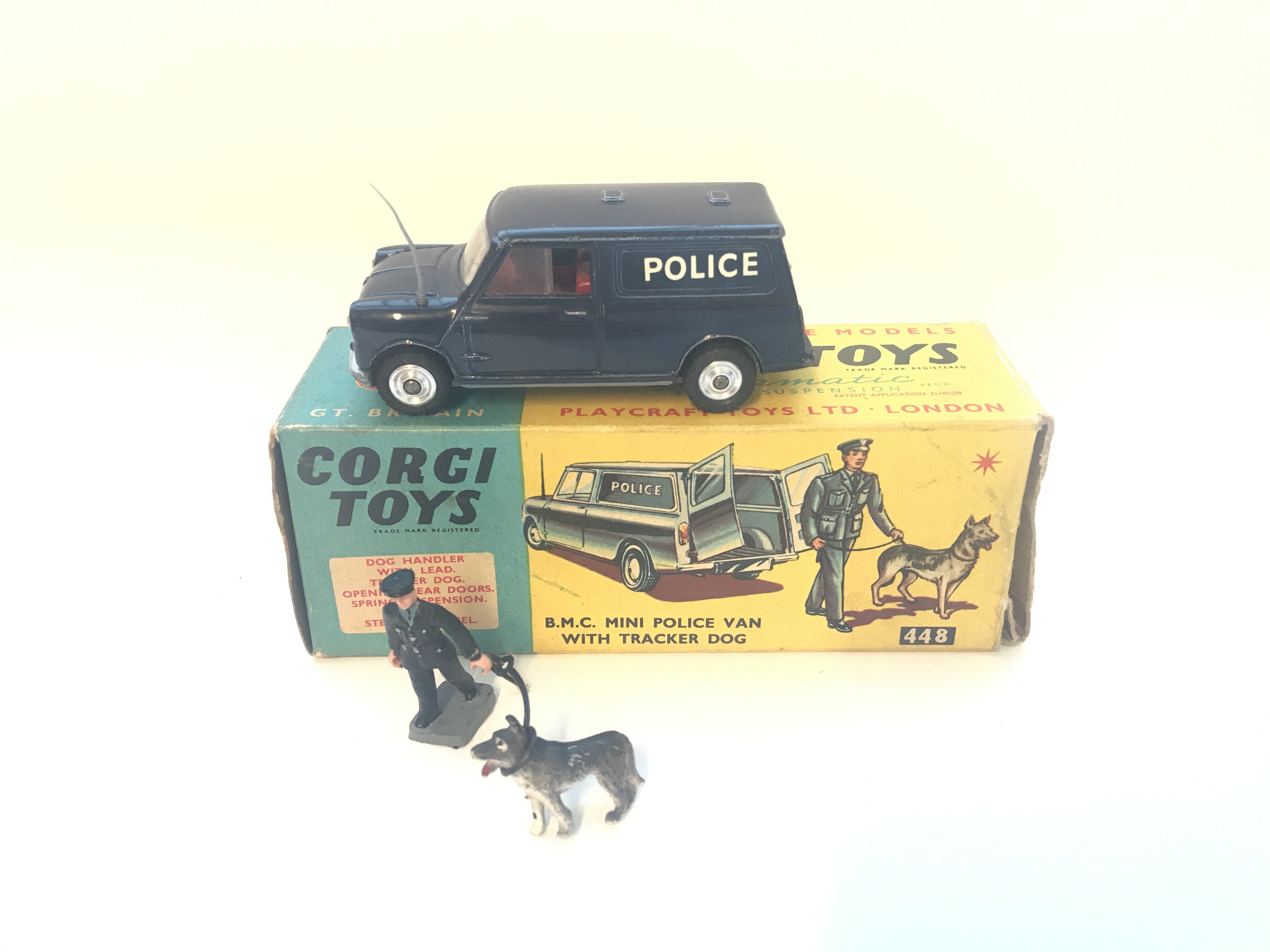 A boxed Corgi B.M.C. Mini Police van with Tracker