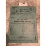 38/39 West Ham v Blackburn Rovers Champions Football Programme: Second Division match in excellent