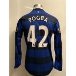 Pogba Manchester United Premier League Match Issued Football Shirt: Black/blue number 42 long