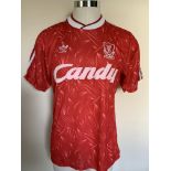 Liverpool 88/89 Match Worn Football Shirt: Short sleeve home shirt. Candy felt sponsorship with