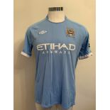 Santa Cruz Manchester City 2010/2011 Match Worn Europa League Football Shirt: Short sleeve blue