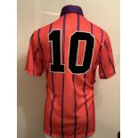 1993 McClair Scotland International Match Worn Football Shirt: Pink/purple number 10 short sleeved