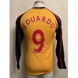 Eduardo 2008/2009 Match Worn Arsenal Away Football Shirt: Yellow long sleeve shirt worn in a Premier