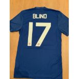 Blind Manchester United Match Issued Football Shirt: Blue number 17 short sleeved shirt from 2016/