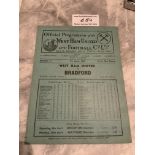38/39 West Ham v Bradford Park Avenue Football Programme: Second Division match in excellent