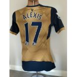 Alexis Sanchez 2015/2016 Match Worn Arsenal Away Football Shirt: Gold and navy blue short sleeve