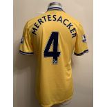 Mertesacker 2013/2014 Match Worn Arsenal Away Football Shirt: Yellow short sleeve shirt worn in a