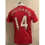 Chicharito Manchester United Premier League Match Worn Football Shirt: Red number 14 unwashed