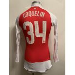 Coquelin 2015/2016 Match Worn Arsenal Home Football Shirt: Red long sleeve shirt worn in the