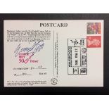 George Best Signed 50th Birthday Postcard: George Best stamp has been hand stamped in Manchester