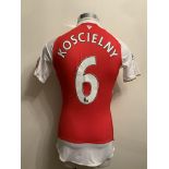 Koscielny 2015/2016 Match Worn Arsenal Home Football Shirt: Red short sleeve shirt worn in a Premier