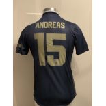 Pereria Manchester United Match Worn Football Shirt: Blue number 15 short sleeved shirt from 2018/