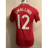 Smalling Manchester United Champions League Match Worn Football Shirt: Red number 12 short sleeved