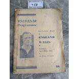 1941 England v Wales At Notts Forest Football Programme: Hard to obtain programme has taped spine