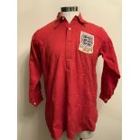 1952 Tom Finney England Lion Of Vienna Match Worn Football Shirt: Red long sleeve collared shirt