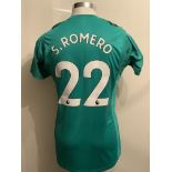 Romero Manchester United Match Issued Football Shirt: Premiership badging to arms. Number 22 green